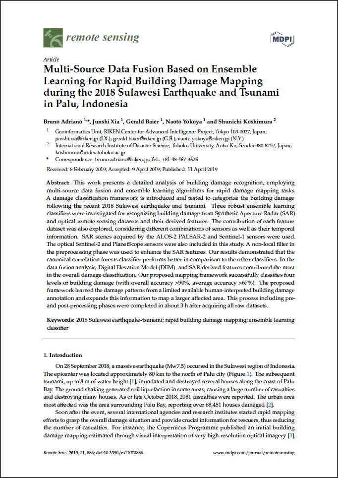 Multi-Source Data Fusion Based on Ensemble Learning for Rapid Building Damage Mapping during the 2018 Sulawesi Earthquake and Tsunami in Palu, Indonesia